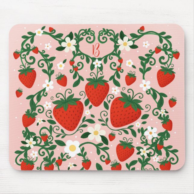 Tapis De Souris Fleurs roses et rouges de fraise mignonnes (Devant)