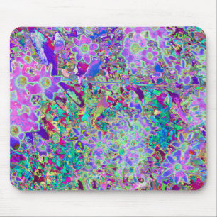 Tapis De Souris Fleurs roses et violettes abstraites hallucinantes