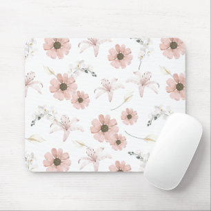 Tapis De Souris Fleurs roses pastel aquarelle Art