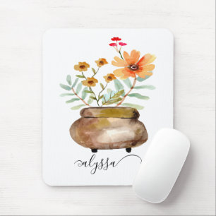 Tapis De Souris Fleurs roses roses rouillées Nom du script tendanc