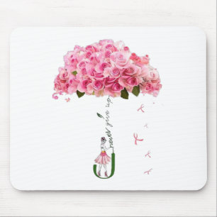 Tapis De Souris Fleurs roses Ruban Lutte de sensibilisation au can