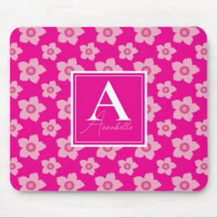 Tapis De Souris Fleurs Roses Sur Monogramme Arrière - plan Rose