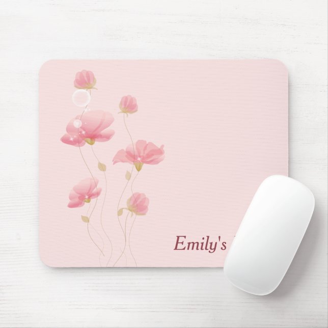 Tapis De Souris Fleurs Roses Translucides Sur Rose (Avec souris)