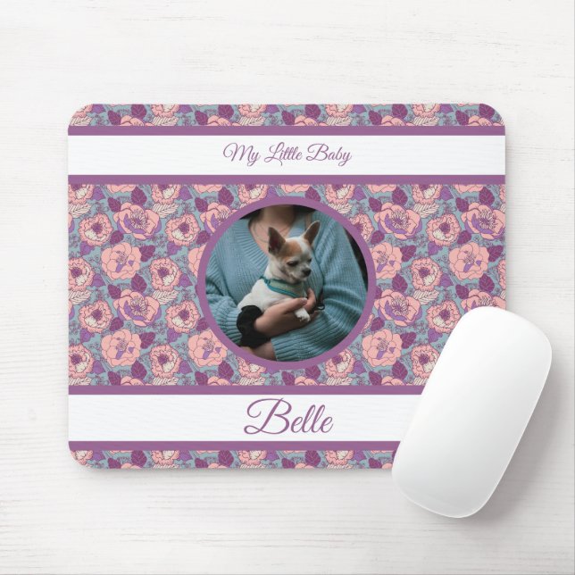 Tapis De Souris Fleurs roses violettes & bannières avec nom/phrase (Avec souris)