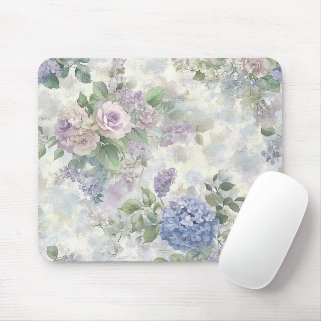 Tapis De Souris Fleurs roses violettes romantiques (Avec souris)