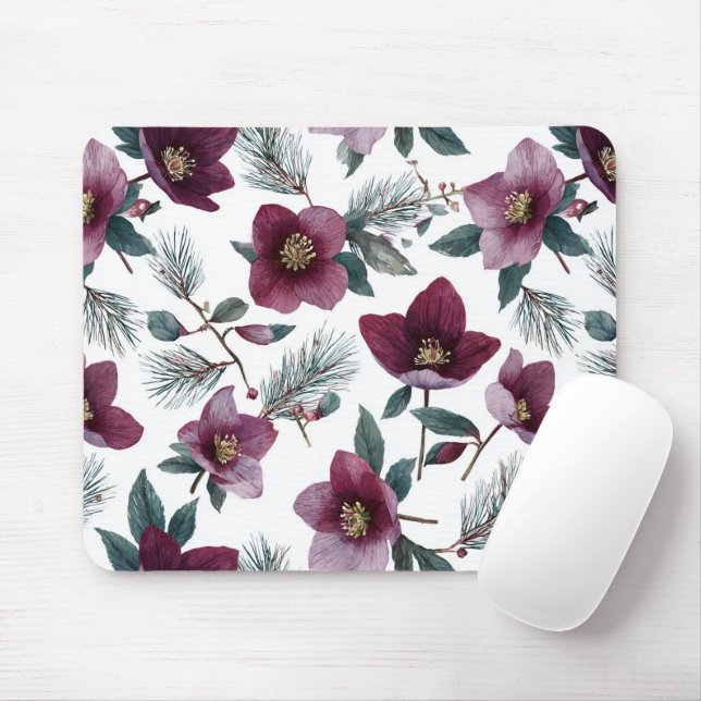 Tapis De Souris Fleurs Rouge Bourgogne (Avec souris)