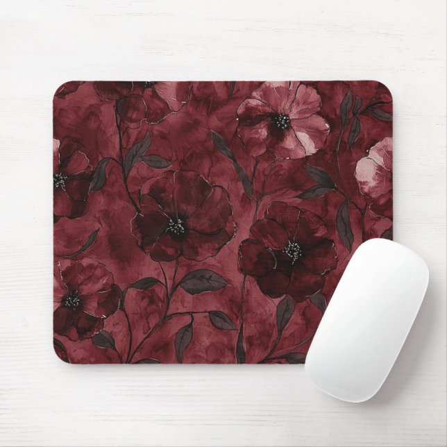 Tapis De Souris Fleurs rouges bordeaux (Avec souris)