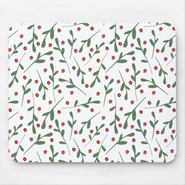 Tapis De Souris Fleurs rouges, motif feuille vert (Devant)