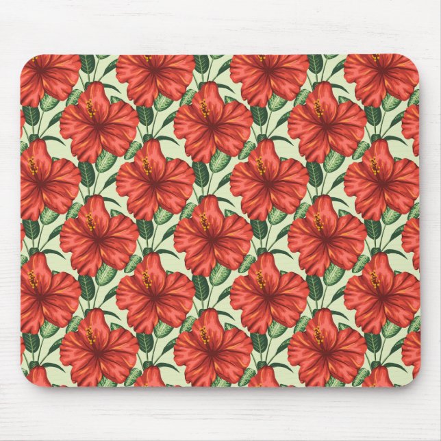 Tapis De Souris Fleurs rouges motifs à fleurs tropicales (Devant)