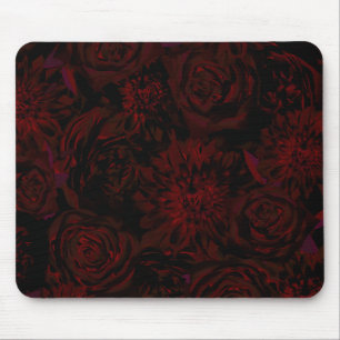 Tapis De Souris Fleurs rouges romantiques de jardin sombre gothiqu