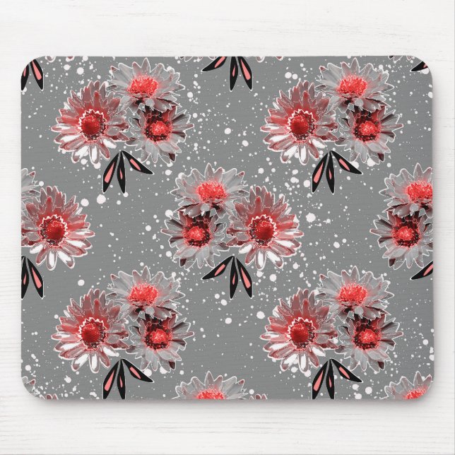 Tapis De Souris Fleurs rouges sur gris (Devant)