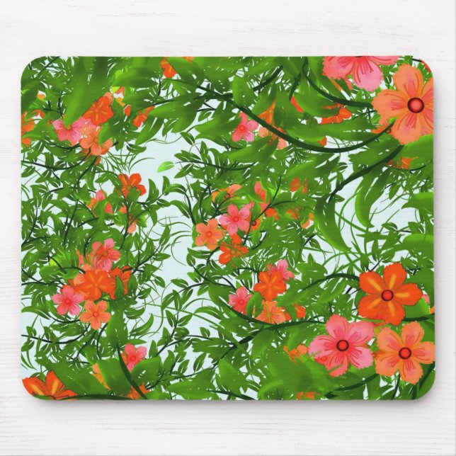Tapis De Souris Fleurs rouges sur l'art vert (Devant)