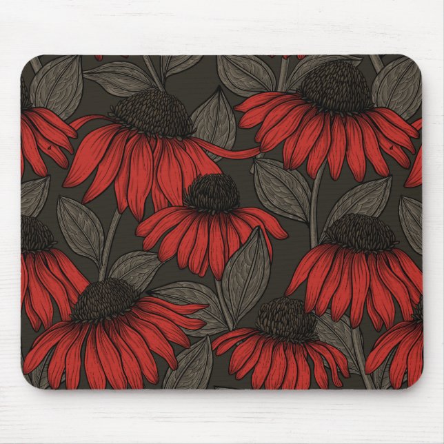 Tapis De Souris Fleurs rouges sur marron (Devant)