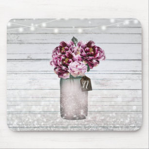 Tapis De Souris Fleurs rustiques chic en bois et burgundy dans un 