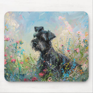 Tapis De Souris Fleurs sauvages colorés Schnauzer