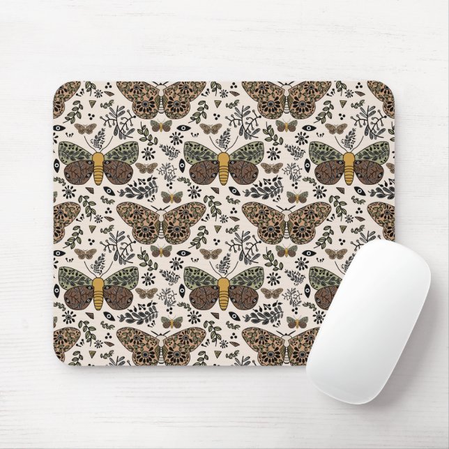 Tapis De Souris Fleurs sauvages de papillon de nuit bohème moderne (Avec souris)