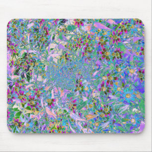 Tapis De Souris Fleurs sauvages rétro violet, vert et bleu sur ros