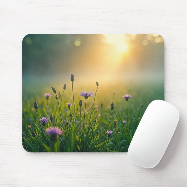 Tapis De Souris Fleurs sauvages Violets Dans Misty Meadow (Avec souris)