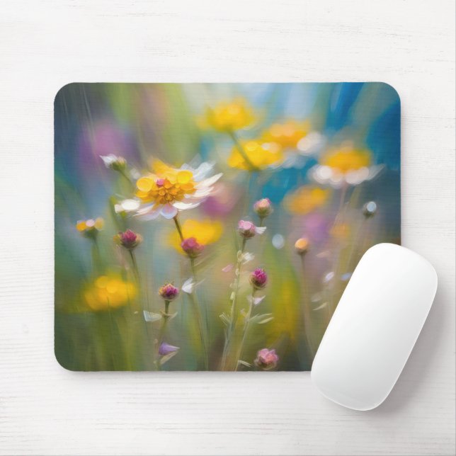 Tapis De Souris Fleurs sauvages Whimsical Dans Le Vent (Avec souris)