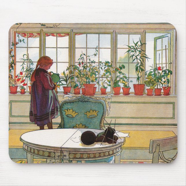 Tapis De Souris Fleurs sur le rebord de fenêtre par Carl Larsson (Devant)