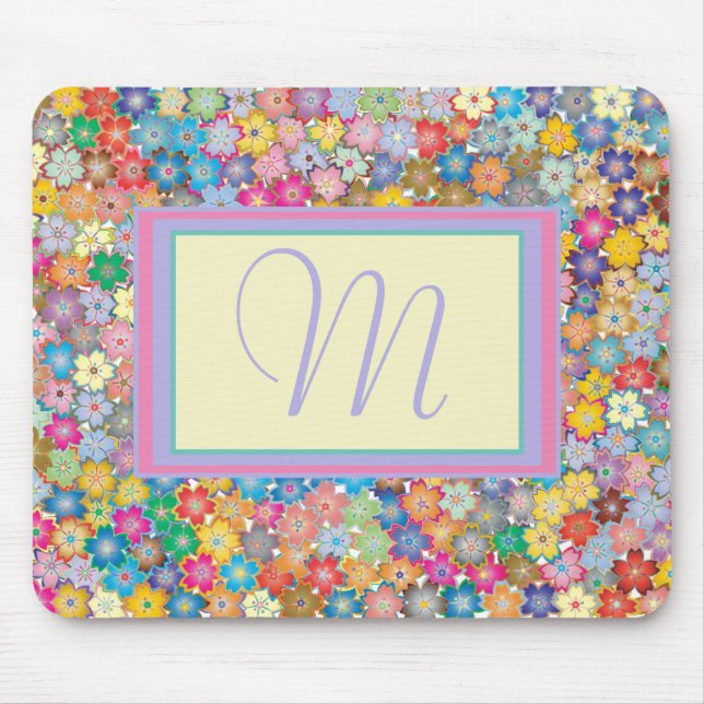 Tapis De Souris Fleurs sur mon bureau Monogrammed (Devant)