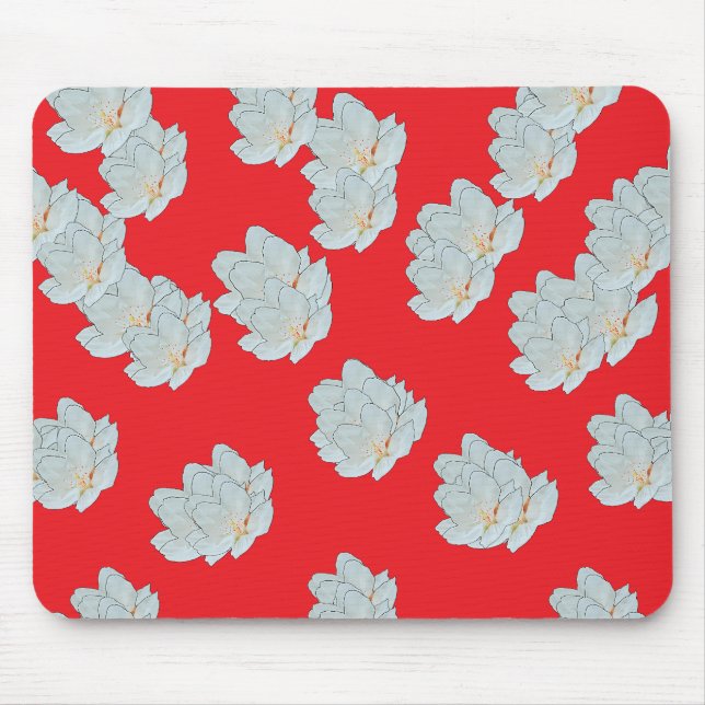 Tapis De Souris Fleurs sur rouge (Devant)