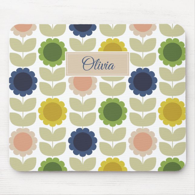 Tapis De Souris Fleurs Tiges Été Rétro Groovy (Devant)