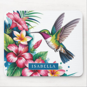 Tapis de souris Fleurs tropicales Colibri Aquarell