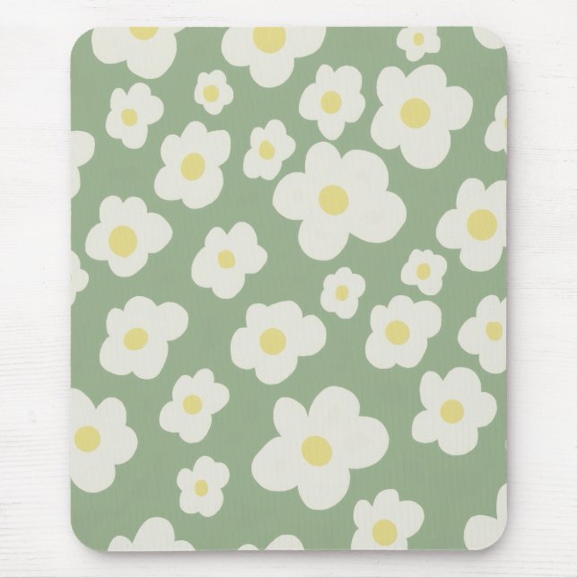 Tapis De Souris Fleurs vertes et blanches  (Devant)