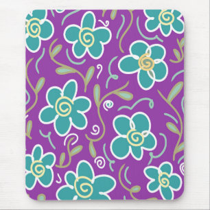 Tapis De Souris Fleurs vertes sur design pourpre