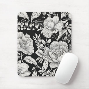 Tapis De Souris Fleurs Vintage Noir et Blanc Classique