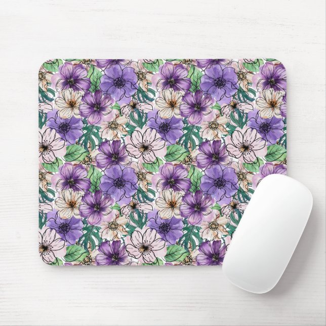 Tapis De Souris Fleurs violettes et roses (Avec souris)