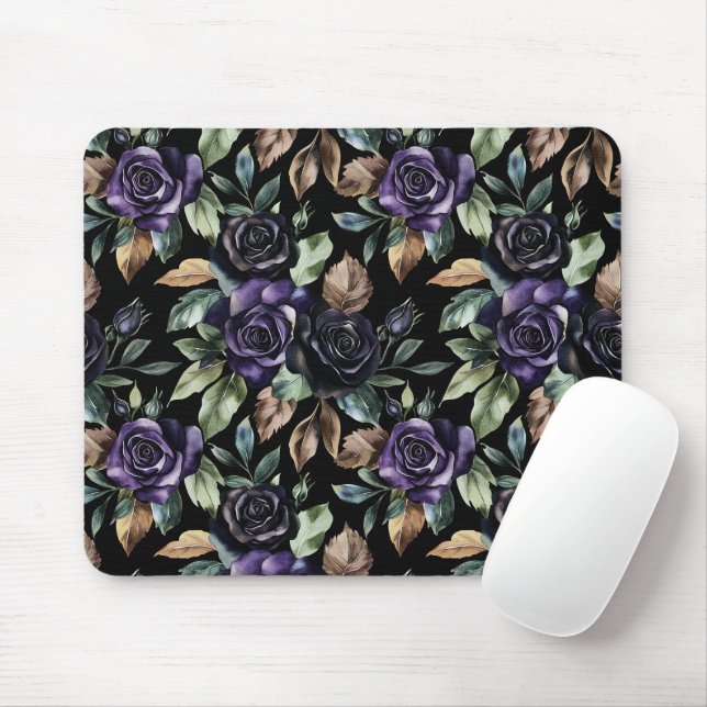 Tapis De Souris Fleurs Violettes Feuilles Bronze (Avec souris)
