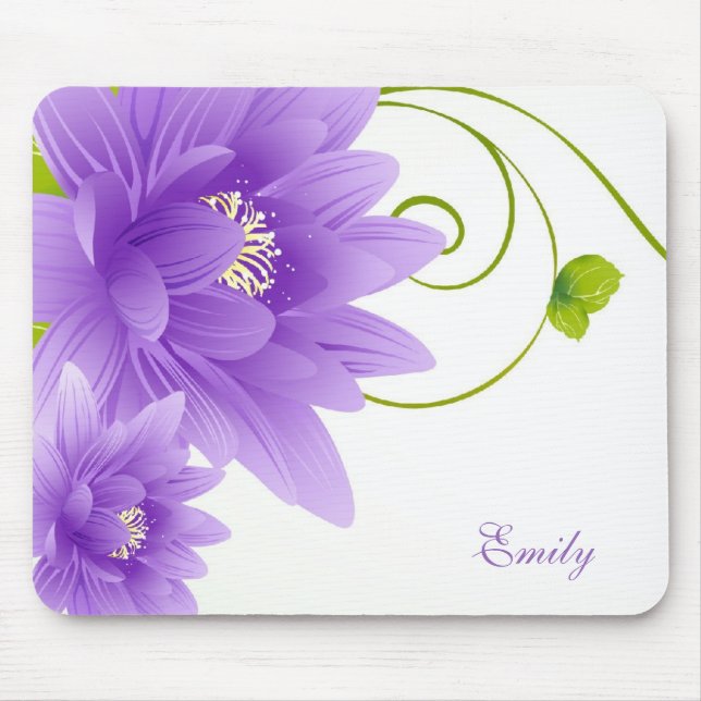 Tapis De Souris Fleurs violettes monogrammes (Devant)