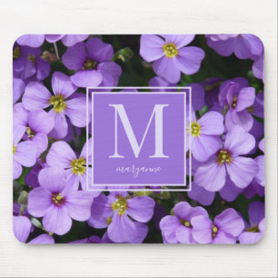 Tapis De Souris Fleurs violettes Nom du monogramme photo