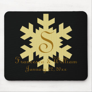 Tapis De Souris "Flocon de neige en or et blanc" - Monogramme (1)