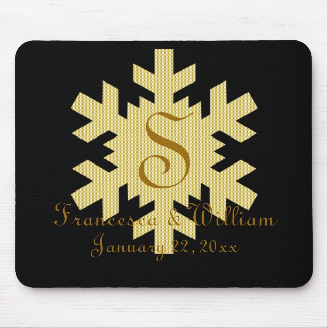 Tapis De Souris "Flocon de neige en or et blanc" - Monogramme (1) (Devant)
