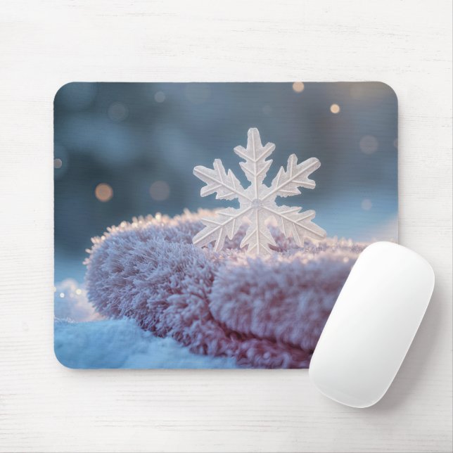Tapis De Souris Flocon de neige sur un gant rose (Avec souris)
