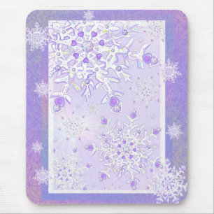 Tapis De Souris flocon de neige violet clair et coeur étincelant