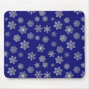 Tapis De Souris Flocons d'argent sur fond bleu foncé