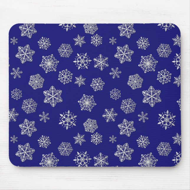 Tapis De Souris Flocons d'argent sur fond bleu foncé (Devant)