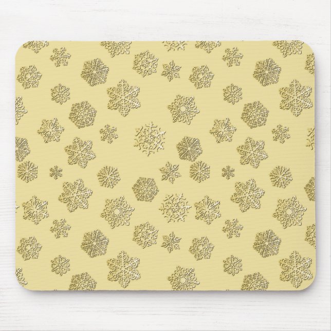 Tapis De Souris Flocons de neige 3D dorés sur fond or (Devant)