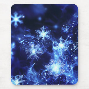 Tapis De Souris Flocons de neige bleus scintillants d'hiver