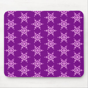 Tapis De Souris Flocons de neige, cristaux d'orchidée pâle sur vio