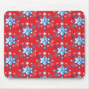 Tapis De Souris Flocons de neige et étoiles rouges et bleus de vac