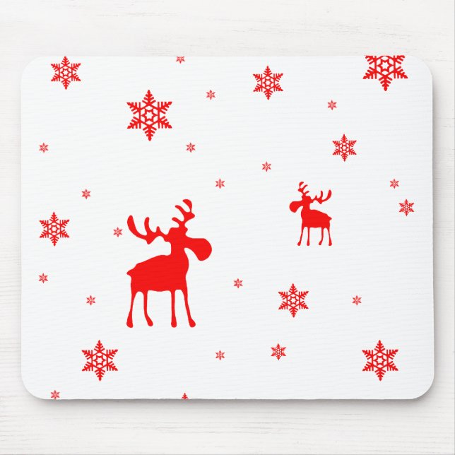 Tapis De Souris Flocons de neige rouges simples modernes (Devant)