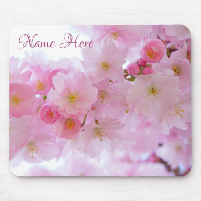 Tapis de souris floral à fleurs de cerisier rose (Devant)