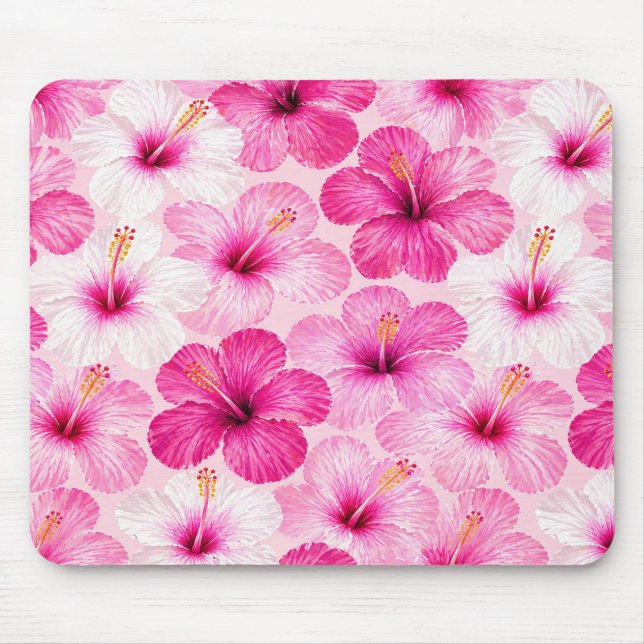 Tapis de souris floral à l'hibiscus rose (Devant)