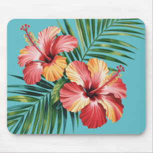 Tapis de souris floral à motif d'Hibiscus et de fe