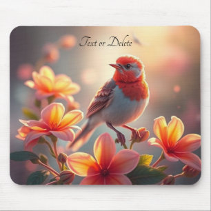 Tapis de souris floral à oiseau orange